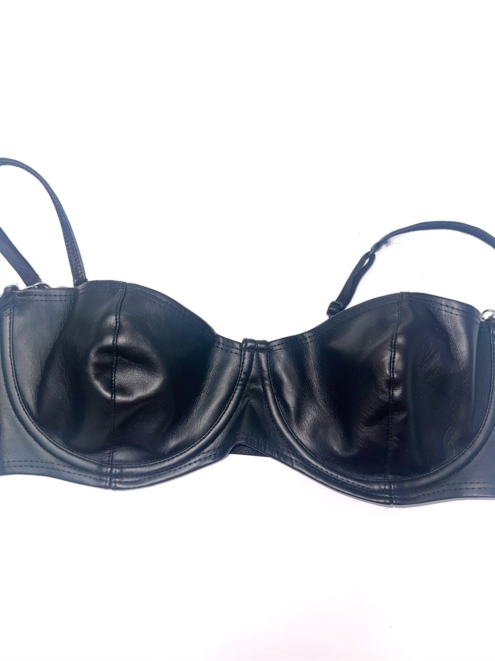Frederick's of Hollywood Black Faux Leather Underwire Balconette Bra